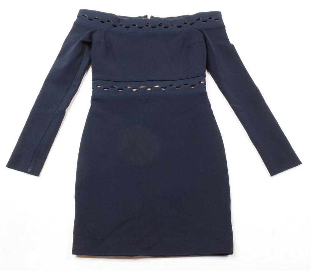 Dion Lee Off the Shoulder Sheath Mini Dress Womens 2 Navy Blue Long Sleeve